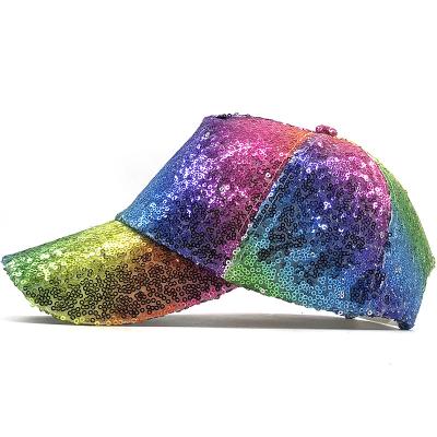 China New JOINT Rainbow Sequins Baseball Cap For Gorras Hat Women Summer Cotton Hat Girls Hip Hop Snapback Cap Bones Girl Party Hat for sale