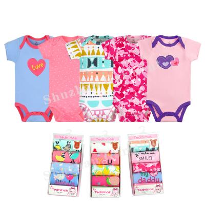 Κίνα Wholesale 5PCS Embroidery+Printing Embroidery+Bag Printing Newborn Infant Clothes Ribbed Baby Rompers Ropa De Bebe Boy Girl Baby Cotton Jumpsuit προς πώληση