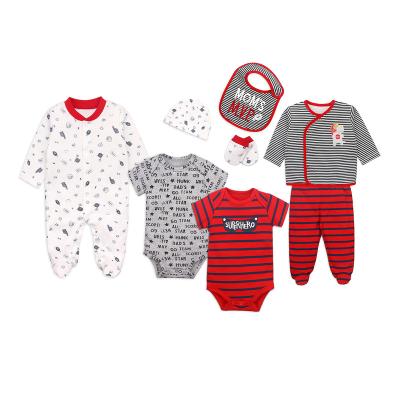 China Anti-Shrink 8 Piece Sets Babies Anti-Shrink Comfy Fabric with Bib &hat & Socks Romper Set Long Sleeve Jumpsuit for sale