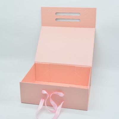 China Pink Handmade Custom Paper Hair Extension Wig Folding Foldable Magnetic Gift Box With Silk Ribbon for sale