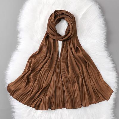 China Newest 2021 Long Scarf Hijabs For Women Fashion Lady New Satin Silk Pleated Hijabs Shawls for sale