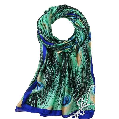 China Popular Custom Handmade Green Silk Hijab Shawl Digital Printing Women Scarf China Supplier Factory Directly In Stock for sale