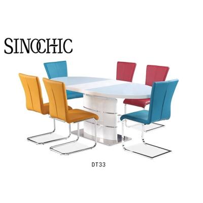 Chine Oval extension dining room tables Extending dining table Tempered glass top MDF white high à vendre