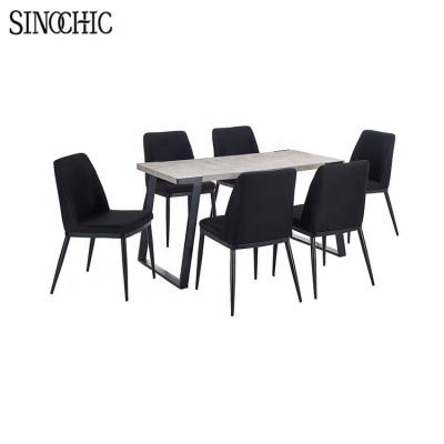 China Hot selling America modern durable MDF material top dining table set with 6 chairs for sale