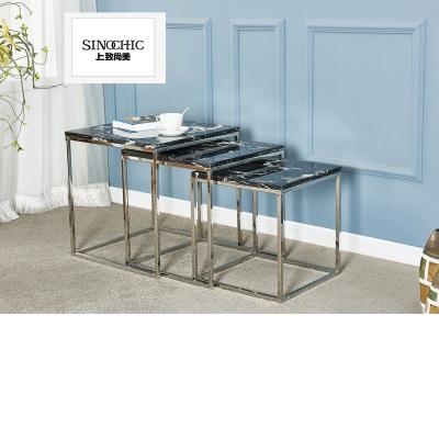 China Nimble Stainless Steel Nesting marble Table Set for sale