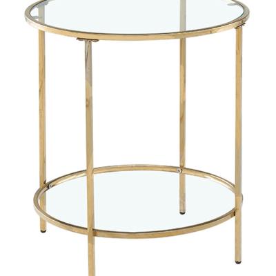 China simple design furniture 2 tiers stainless steel frame glasstop sidetable for bedroom Te koop