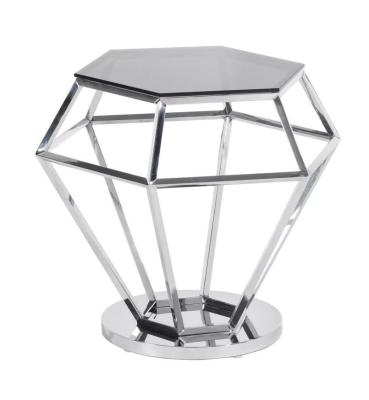 China modern coffee table diamond stainless steel silver dark crystal casual smoked glass side table for sale