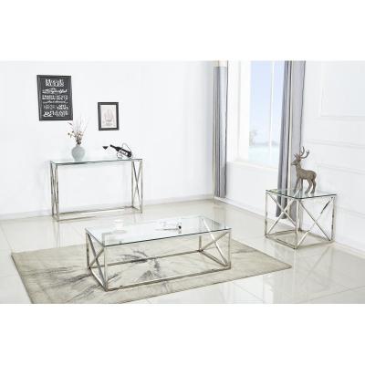 China Italian design X frame chrome and glass side table minimalist home decor living room coffee and end table for sale