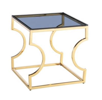 China Sinochic Modern Factory Luxury Vintage Gold Brushed Top Glass Center Living Room Furniture Cafe Coffee Table for sale