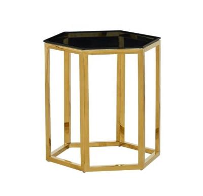 China Sinochic modern design stainless steel living room furniture luxury black glass top gold round side table for sale