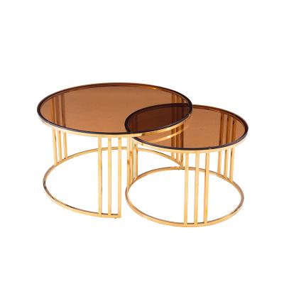 Chine Sinochic modern living room furniture coffee table 3-piece set gold metal frame side table à vendre