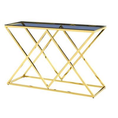 China Modern Design Hallway Luxury stainless steel blue glass Console Table for sale