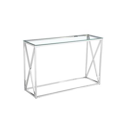 China Modern Living Room Furniture Polished Tempered Glass Stainless Steel  luxury Console Table for sale