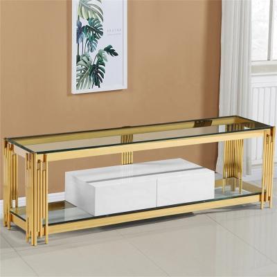 China Sinochic Luxury TV Cabinet Living Room Furniture Gold Unit Stainless Steel Frame TV Bench Simple Style Long Thin Tv Stand for sale