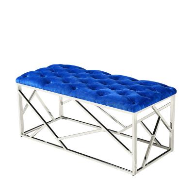 China High quality luxury silver metal frame comfortable velvet bedroom Bench for sale