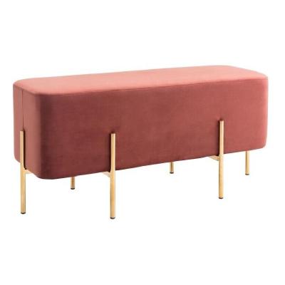 China light luxury living room furniture bedroom bench gold stainless steel legs red pink velvet upholstered bench for sale