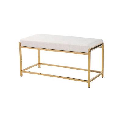 China pink metal frame fabric dressing room bench bed side stool shoe chair ottoman for sale