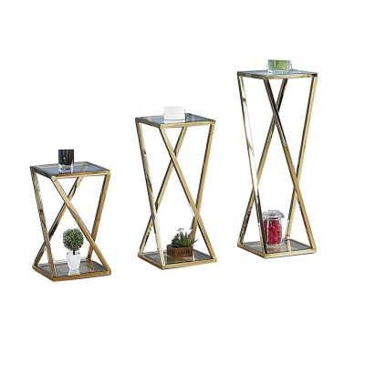 中国 modern design fancy wedding metal frame glass top stainless steel flower stand 販売のため