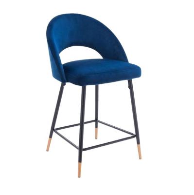 中国 metal leg blue fabric upholstered dining chairs new design coffee bar chair 販売のため