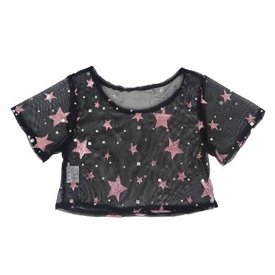 China Wholesale QUICK DRY Shiny Mesh Culture Star Baby Girls Summer Fashion T-shirt Top Cute Kids Clothing for sale