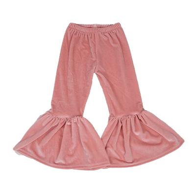 China wholesale baby ruffle leggings pants kids velor tollder factory anti-wrinkle girls bell bottom solid pants for sale