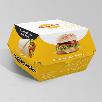 China Recycled Brown Hamburger Box Materials Food Paperboard Greaseproof White Greaseproof Box Craft Open Hamburger Cardboard Box for sale