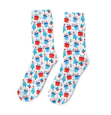 China Anti-Slip / Personality Novelty White Christmas Socks Sublimation Cotton Printed Women Socks for sale