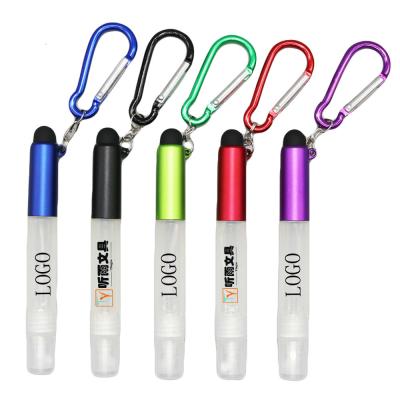 China Promotional Pen 6ml Capacity Alcohol Sanitizer Refillable Spray Bottle With Keychains High Quality Stylus And Custom Logo for sale