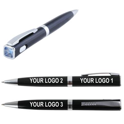 China Promotional Pen Black Color Pen Light 2 in 1 multifunctional led torch ball light ballpoint pen with logo print for sale