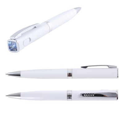 China Pen White Luxury Promotional Creative Design Custom Logo Led Torch Function Light Pen for sale