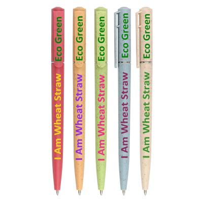 China Promotional Pen Green Wheat Straw Biodegradable Plastic Eco-Friendly Ballpoint Pen With Custom Logo Imprint for sale