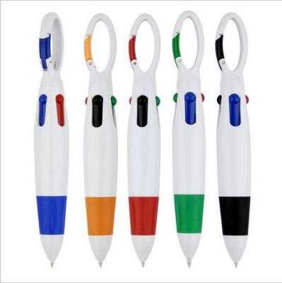 China Promotional Pen Rocket Writer Ball Pen 4 COLOR BALLPOINT PEN WITH CARABINER BLACK BLUE GREEN AND TIP RED INK for sale