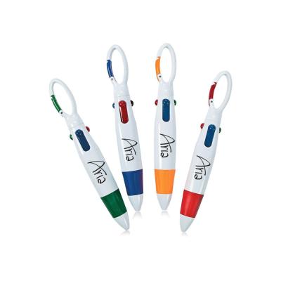 China Pen Fat Four 4 Color Ink Carabiner Promotional Multicolor Ballpoint Pens With Rubber Grip for sale