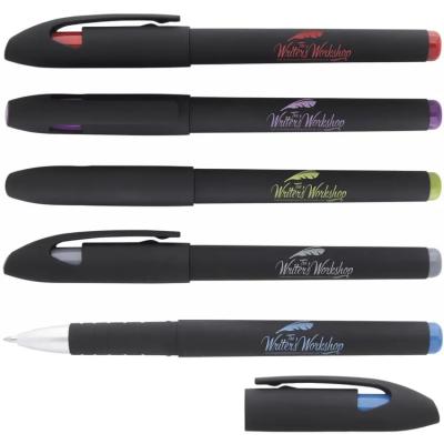 China Office Use Normal Black Color Pop Rubberized Gel Ink Soft Felling Ball Pen With Custom Logo for sale