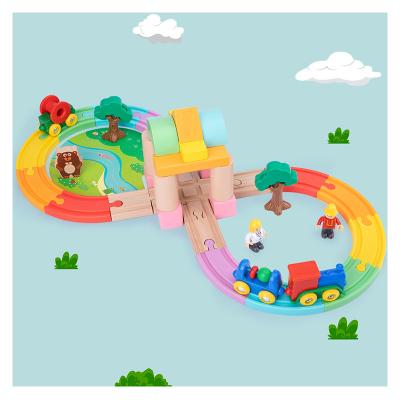 China Houten Koreaanse Jigsaw Puzzle Kinderen Track Farm Animal Scene Bouwstenen Spoorlijn Houten Eco-friendly Material Houten Speelgoed Voor Kinderen GE for sale