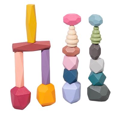 China DIY TOY Children's Natural Montessori Educational Toys Games Stacked Blocks Colored Wooden Balance Building Stones For Adult Play Gifts for sale