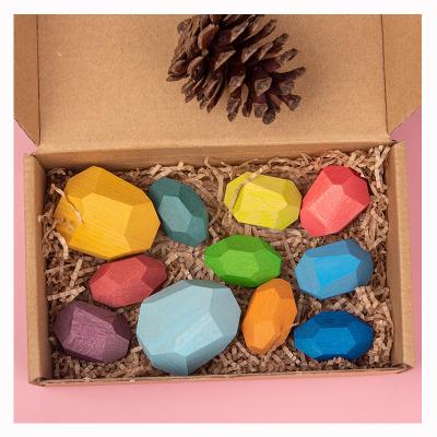 China 11pcs Rainbow Eco-friendly Educational Colorful Wooden Stone Material Building Blocks Stacking Toys Creative Nordic Style Game Kids Gifts for sale