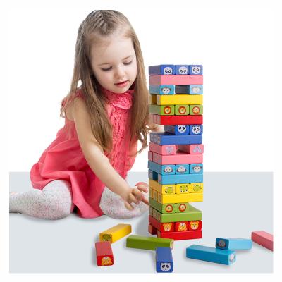 China Eco-friendly Material Kids Games Toys Fun Building Blocks Woodland Animals Toddler Colorful Tumbling Educational Tower Toys for sale