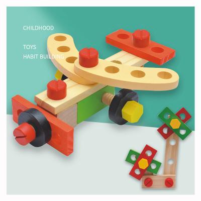 China Eco-friendly Material Kids Pretend Toys Wholesale Kids Wooden DIY Nut Screws Tools Assemble Variety Tool Luban Chair Wooden Toy for sale