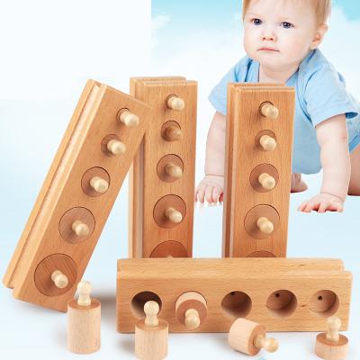 China Eco-Friendly Montessori Material Educational Wooden Toys For Kids Cylinder Grip Blocks Toy Baby Development Practice And Feels 4pc/1 Set for sale