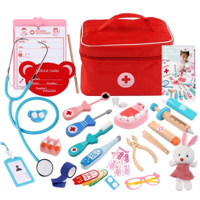 China Toys Eco-friendly Material Wooden Spielzeug Pretend Medical Doctor Toy Simulation Doctor Set Nurse Injection Kit Role Play Classic Game Toys for sale