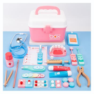 China Eco-friendly Material Customized Amazon Hot Sale Wooden Pretend Game Doctor Cosplay Game Medical Kit Doctor Pretend Game Toys Set For Kids for sale