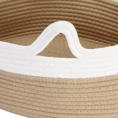 China 16.5x12.6x6.6 Breathable Inches Cute Cotton Rope Woven Pet Bed With Cat Ears Machine Washable Pet Basket for sale