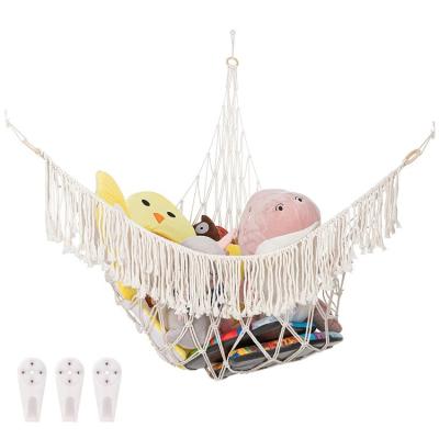 China Bohemian Plush Toy Corner Hammock Large Size Folding Macrame Toy Hammock with 3pcs Pendant Toy Organizer Storage Net for sale