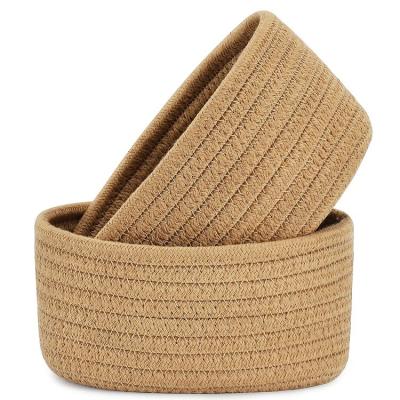 China 2 Pack Cotton Storage Baskets Montessori Baskets Oval Decorative Empty Decorative Shallow Rope Woven Storage Bins For Small Things for sale