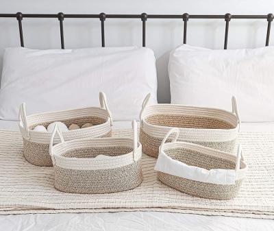 China Folding set of 4 woven rope baskets for storage | Small Rope Basket for Nursery Storage | Nursery basket and cute baskets with handles for sale