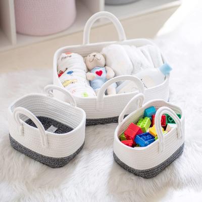 China 3 Pack Small Rectangle Decorative Folding Diaper Storage Basket With Handles Small Storage Basket Set For Clothes Towels Toys Books for sale