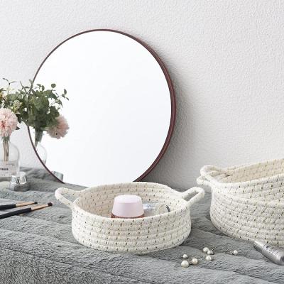 China 2021 New Upgraded Folding Round Nursery Toy Basket Decorative Gift Hampers Woven Wire Baby Basket White Gold 3 Set in Different Size for sale