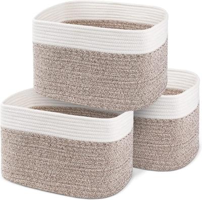 China Folding 100% Cotton Rope Set Of 3 Coiled Basket 15x10x9