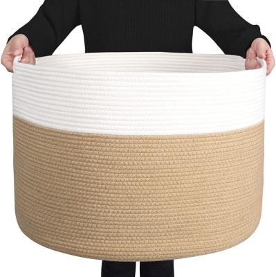 China Portable, Collapsible and Durable Multi-Use Folding Extra Large 22 x 14 inches Decorative Woven Cotton Rope Hamper Child Laundry Hamper for sale